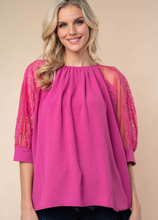 White Birch Round Neck Lace Half Sleeve Blouse - MimiStylez