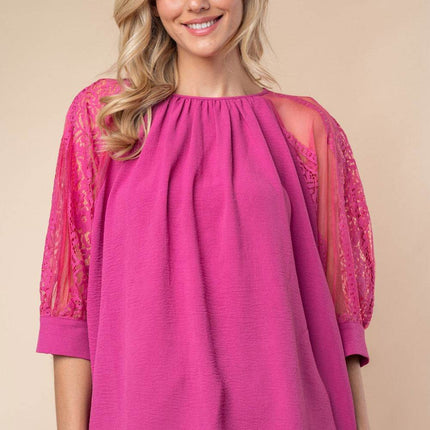 White Birch Round Neck Lace Half Sleeve Blouse - MimiStylez
