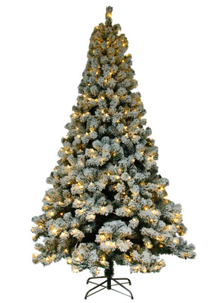 6FT Pre Lit Flocked Christmas Tree - 550 Lights Warm, 8 Patterns, 928 Branches, Automatic Tree Structure