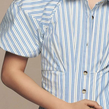 Striped Button Front Shirt Dress - MimiStylez