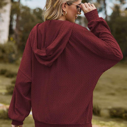 Cable-Knit Long Sleeve Hooded Jacket - MimiStylez
