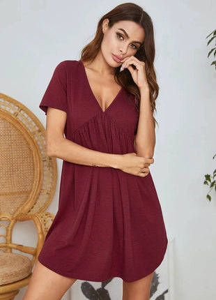 V-Neck Short Sleeve Lounge Dress - MimiStylez