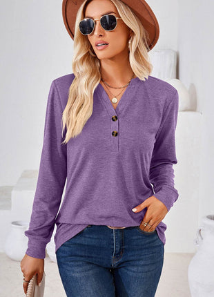 Notched Long Sleeve T-Shirt - MimiStylez
