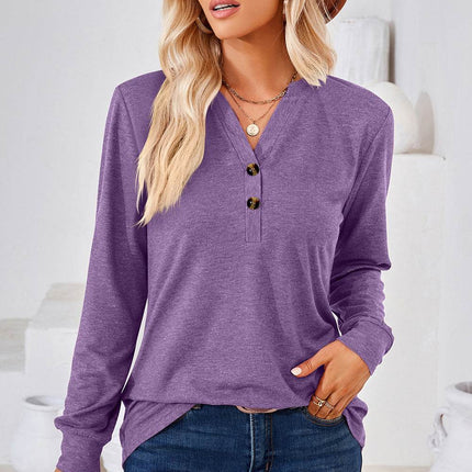Notched Long Sleeve T-Shirt - MimiStylez
