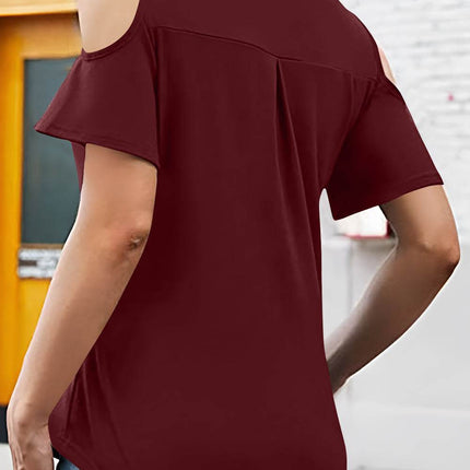 Full Size Half Zip Cold Shoulder Top - MimiStylez