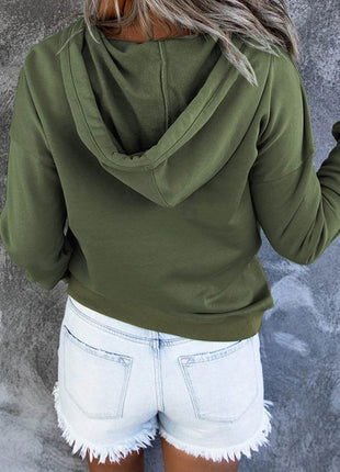 Dropped Shoulder Long Sleeve Hoodie with Pocket - MimiStylez