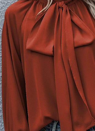 Tie Neck Lantern Sleeve Blouse - MimiStylez