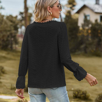 V-Neck Flounce Sleeve Blouse - MimiStylez