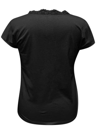 Full Size Lace Detail V-Neck Short Sleeve Blouse - MimiStylez
