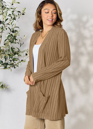 Basic Bae Full Size Ribbed Open Front Cardigan with Pockets - MimiStylez