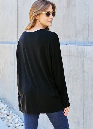 Basic Bae Full Size V-Neck Long Sleeve Top - MimiStylez