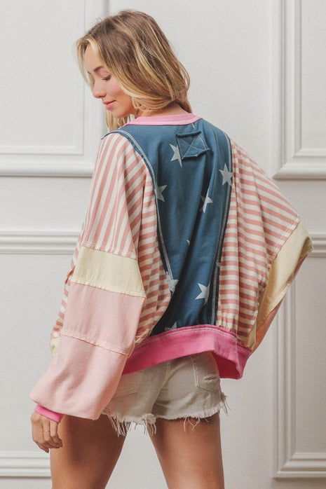 BiBi Stars and Stripes Round Neck Long Sleeve Top - MimiStylez