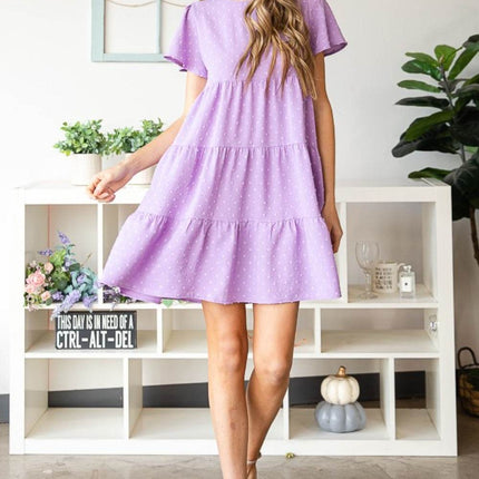 Heimish Full Size Swiss Dot Short Sleeve Tiered Dress - MimiStylez