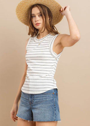 Ces Femme Striped Round Neck Tank - MimiStylez