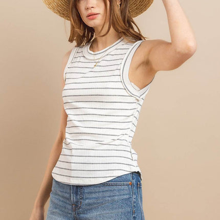 Ces Femme Striped Round Neck Tank - MimiStylez