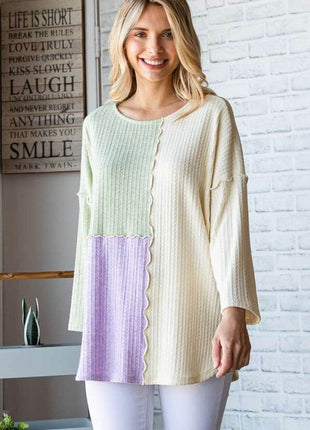 Culture Code Color Block Round Neck Dropped Shoulder Blouse - MimiStylez