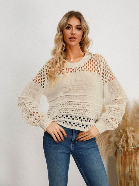 Cutout Round Neck Knit Top - MimiStylez