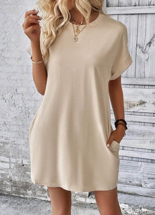 Round Neck Short Sleeve Mini Dress - MimiStylez