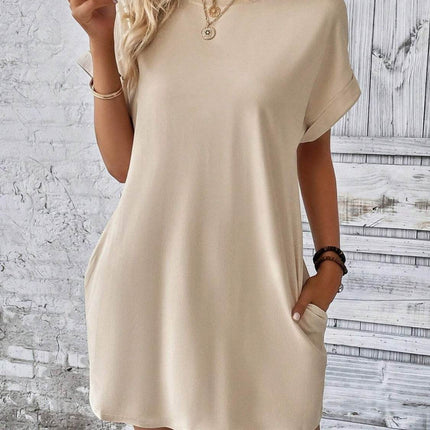 Round Neck Short Sleeve Mini Dress - MimiStylez