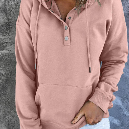 Dropped Shoulder Long Sleeve Hoodie with Pocket - MimiStylez