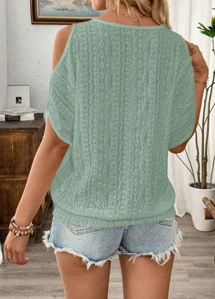 Eyelet Cold Shoulder Round Neck Blouse - MimiStylez
