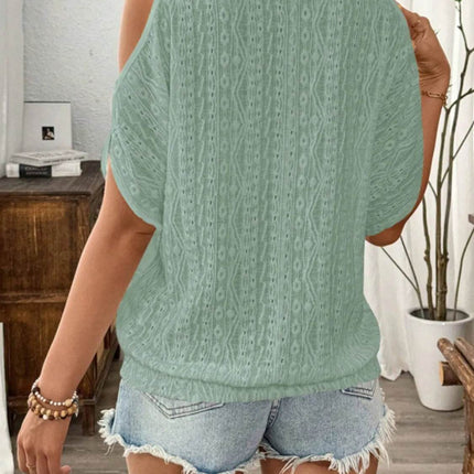 Eyelet Cold Shoulder Round Neck Blouse - MimiStylez