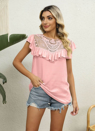 Spliced Lace Ruffled Blouse - MimiStylez