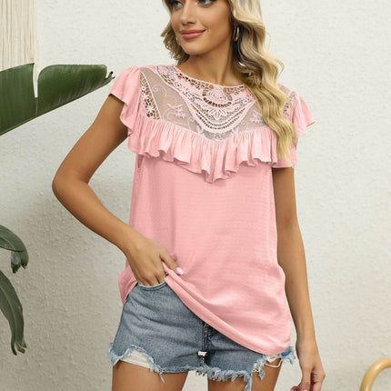 Spliced Lace Ruffled Blouse - MimiStylez