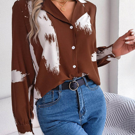 Printed Collared Neck Button Up Shirt - MimiStylez