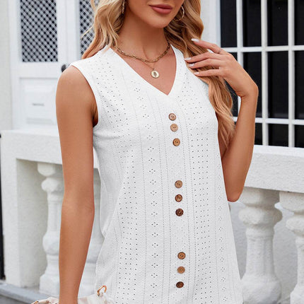 Decorative Button Eyelet V-Neck Tank - MimiStylez