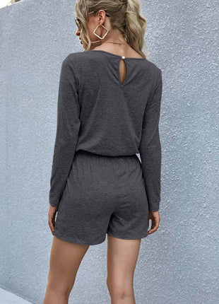 Drawstring Waist Long Sleeve Romper - MimiStylez