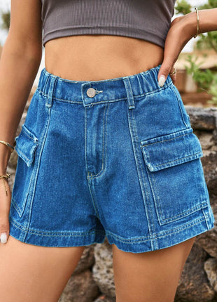 High Waist Denim Shorts with Pockets - MimiStylez