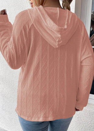 Textured Drawstring Kangaroo Pocket Hoodie - MimiStylez