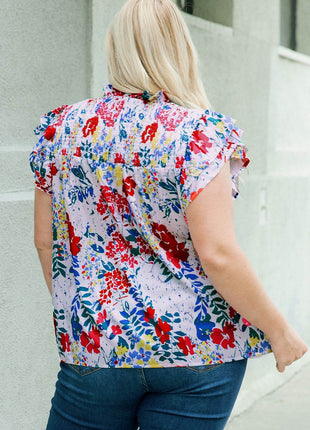 Plus Size Floral Smocked Flutter Sleeve Blouse - MimiStylez