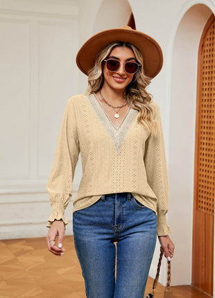 Contrast Flounce Sleeve Blouse - MimiStylez