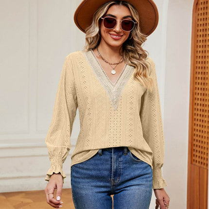 Contrast Flounce Sleeve Blouse - MimiStylez