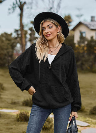 Zip Up Drawstring Long Sleeve Hooded Jacket - MimiStylez