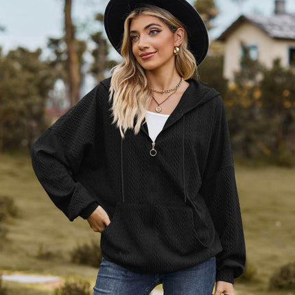 Zip Up Drawstring Long Sleeve Hooded Jacket - MimiStylez