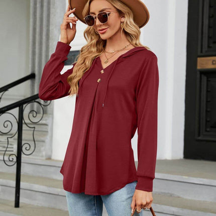 Long Sleeve Hooded Blouse - MimiStylez