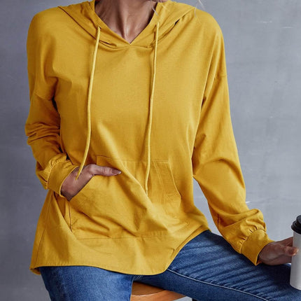 Drawstring Pocketed Dropped Shoulder Hoodie - MimiStylez