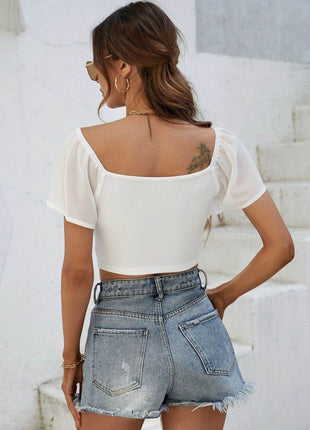 Drawstring Short Sleeve Crop Top - MimiStylez