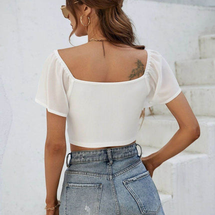 Drawstring Short Sleeve Crop Top - MimiStylez
