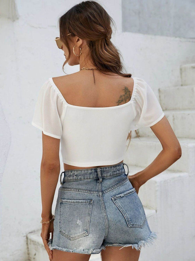 Drawstring Short Sleeve Crop Top - MimiStylez