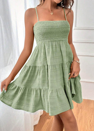 Smocked Tiered Sleeveless Mini Dress - MimiStylez