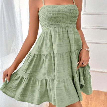 Smocked Tiered Sleeveless Mini Dress - MimiStylez