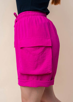 White Birch High Waisted Drawstring Knit Cargo Shorts - MimiStylez