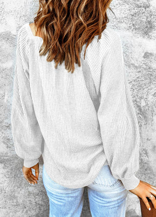 Square Neck Waffle-Knit Top - MimiStylez