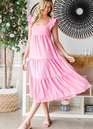 Reborn J Ruffled Sleeveless Tiered Midi Dress - MimiStylez