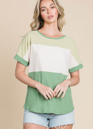 BOMBOM Color Block Short Sleeve T-Shirt - MimiStylez