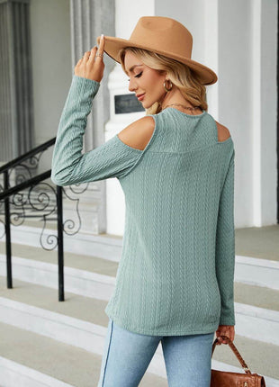 Dropped Shoulder Long Sleeve Blouse - MimiStylez